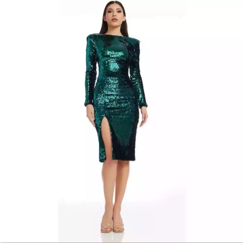 Dress The Population Green Sequin Natalie Dress Long Sleeve
